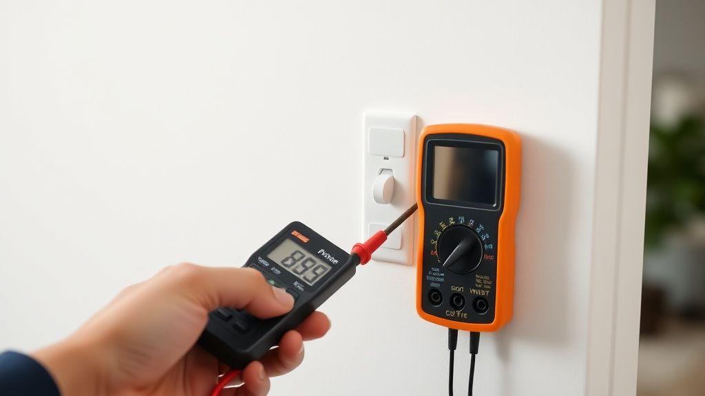 Testing a wall socket with a digital multimeter