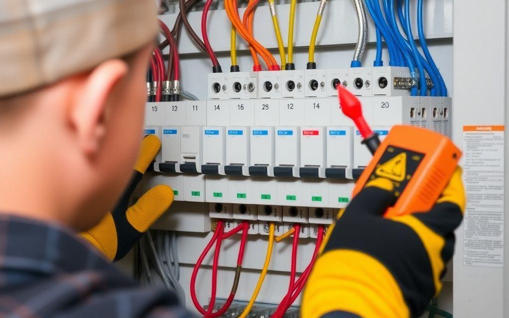 Electrician testing circuits on a residential distribution board